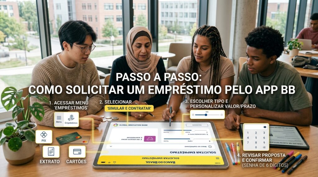 Como posso solicitar um empréstimo através do app?